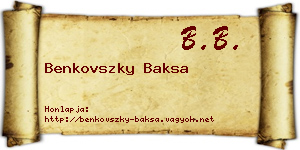 Benkovszky Baksa névjegykártya